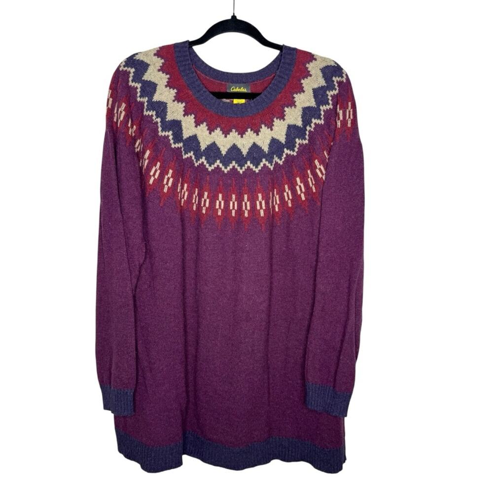 CABELA’S / plum purple red tan fair isle crewneck sweater / 2X